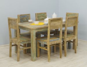 komplet obiadowy stół krzesła lite drewno mango rzeźbione ręcznie malowane shabby chic przecierane kolorowe
