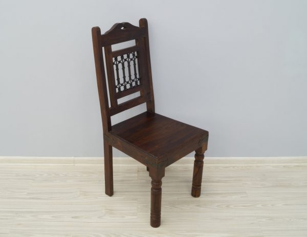 krzesło kolonialne rzeźbione toczone nogi metaloplastyka okucia lite drewno palisander indyjski