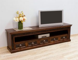 komoda RTV szafka pod telewizor ręcznie rzeźbiona malowane ornamenty lite drewno palisander indyjski drzewo różane