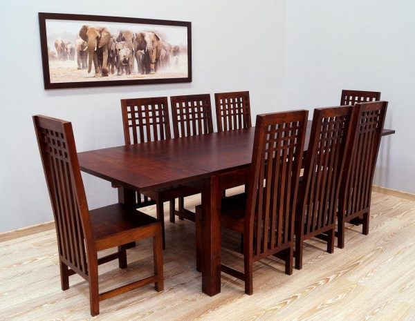 komplet obiadowy kolonialny stół rozkładany krzesło indyjskie lite drewno palisander styl kolonialny