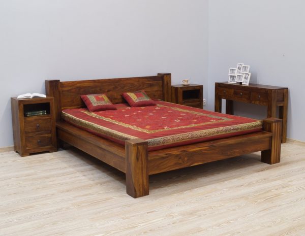 łóżko kolonialne indyjskie nowoczesne lite drewno palisander styl modernistyczny