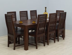 Komplet obiadowy kolonialny stół masywny + 8 krzeseł lite drewno palisander indyjski w nowoczesnym stylu