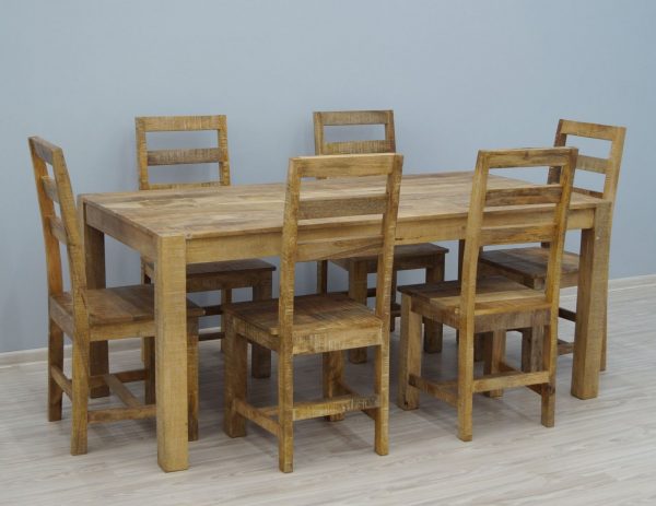 Komplet obiadowy kolonialny stół + 6 krzeseł z litego drewna egzotycznego mango w stylu LOFT