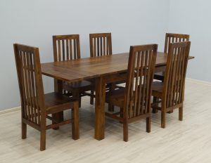 Komplet obiadowy kolonialny stół rozkładany + 6 krzeseł lite drewno palisander indyjski w stylu nowoczesnym