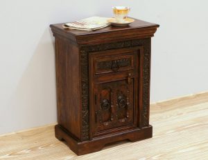 szafka nocna stolik nocny z szufladą i wnęką ręcznie rzeźbiona lite drewno akacja indyjska