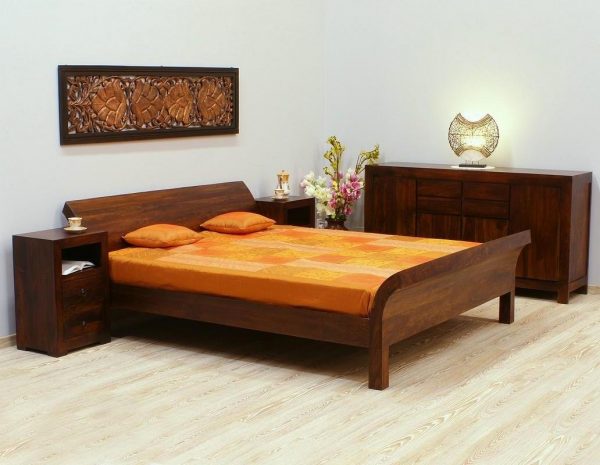 Łóżko kolonialne indyjskie lite drewno palisander indyjski ciemny brąz unikatowe