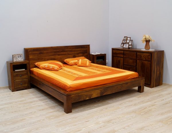 Łóżko kolonialne indyjskie z litego drewna palisandru indyjskiego nowoczesne modernistyczne jasny brąz