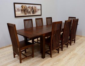 Komplet obiadowy kolonialny indyjski stół rozkładany masywny + 8 krzeseł lite drewno palisander indyjski
