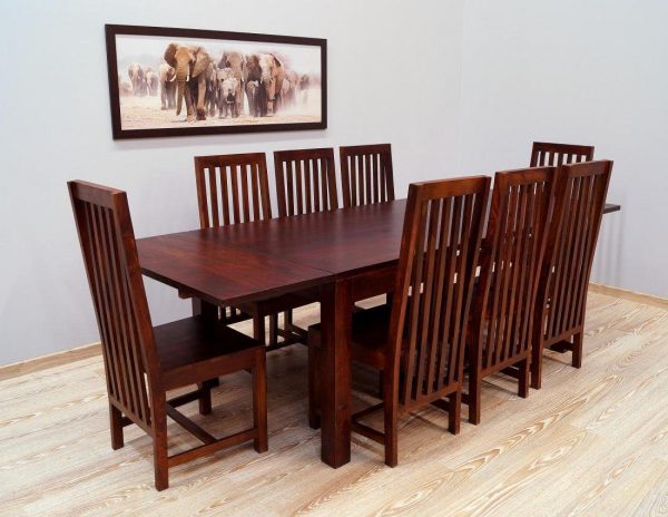 Komplet obiadowy kolonialny masywny stół rozkładany z dostawkami + 8 krzeseł lite drewno palisander indyjski