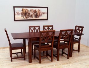 Komplet obiadowy kolonialny egzotyczny stół rozkładany z dostawkami + 6 krzeseł z litego drewna palisandru indyjskiego