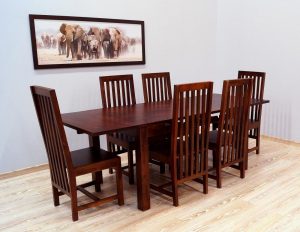 Komplet obiadowy kolonialny stół rozkładany z dostawkami + 6 krzeseł z litego drewna palisandru indyjskiego