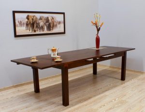 Stół kolonialny lite drewno palisander indyjski rozkładany z dostawkami masywny w ciemnym odcieniu brązu
