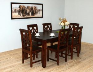 Komplet obiadowy kolonialny stół + 6 krzeseł lite zestaw ręcznie wytworzony w Indiach lite drewno palisander indyjski ciemny brąz