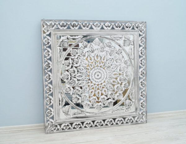 Panel dekoracyjny ścienny ażurowy przecierany ręcznie wytworzony w Indiach z lustrem
