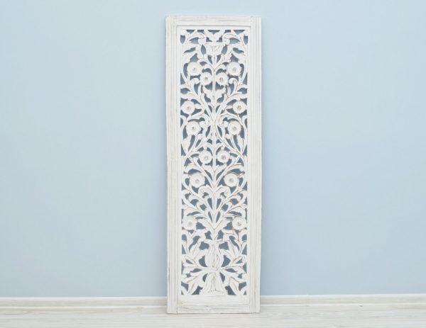 Panel dekoracyjny ścienny ażurowy ręcznie malowany bielony indyjski