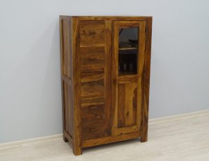 Witryna kolonialna indyjska ręcznie wytworzona z litego drewna palisandru indyjskiego jasny brąz w modernistycznym stylu