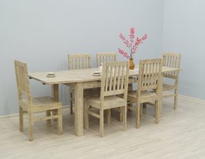Komplet obiadowy kolonialny stół rozkładany + 6 krzeseł z litego drewna stylizowane przecierane