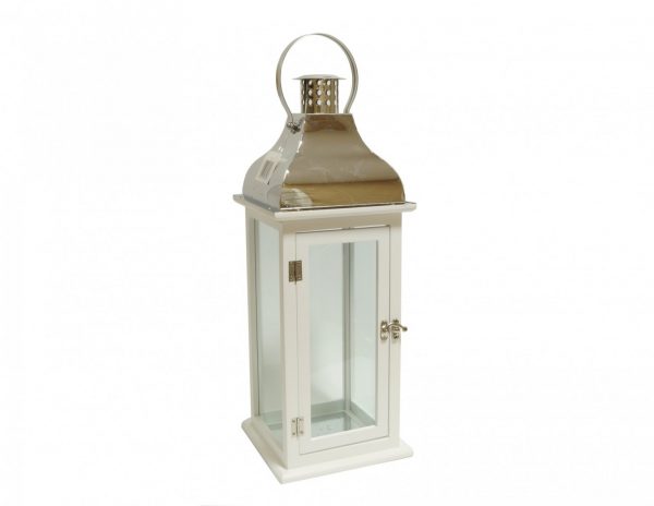 Lampion latarnia orientalna ręcznie malowany drewniany biały przeszklony metalowa kopuła vintage