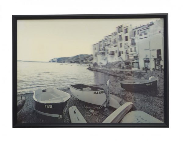 Obraz 3D vintage retro plaża łodzie nadmorskie miasteczko