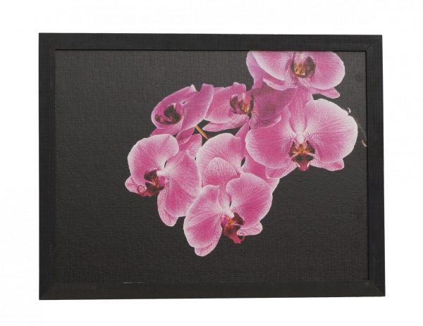 Obraz dekoracyjny w ramie kwiat storczyk na czarnym tle