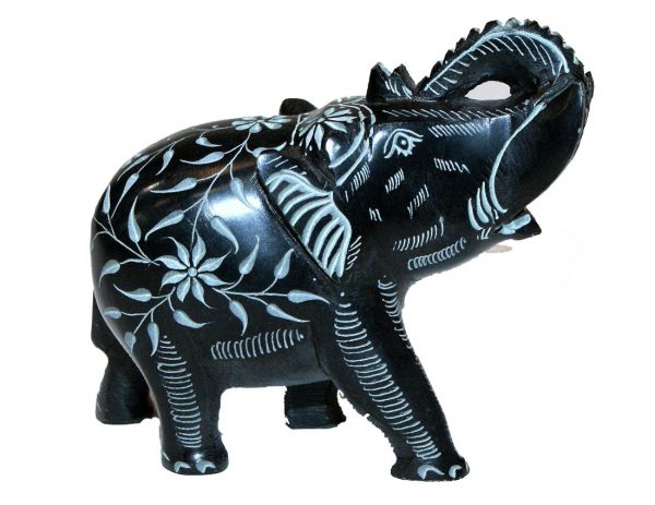 Figurka słoń ręcznie wykonana z kamienia kolonialna malowana czarna indyjska
