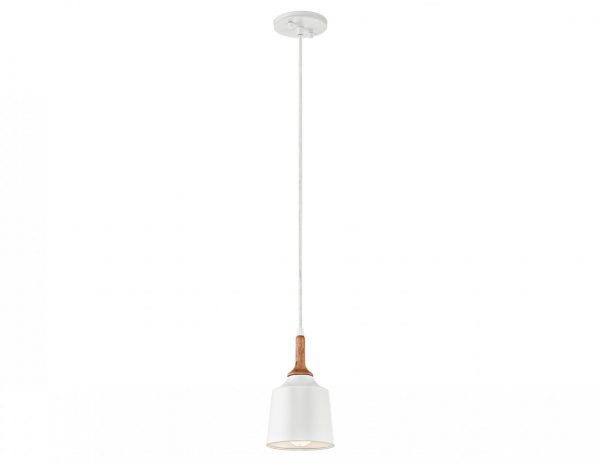 Lampa sufitowa wisząca styl nowoczesny biały metal brązowe drewno jeden punkt światła