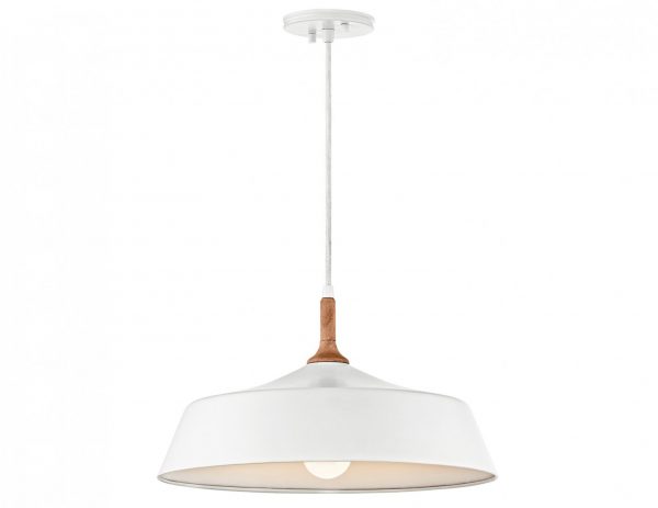 Lampa wisząca sufitowa styl nowoczesny biały metal brązowe drewno jeden punkt światła