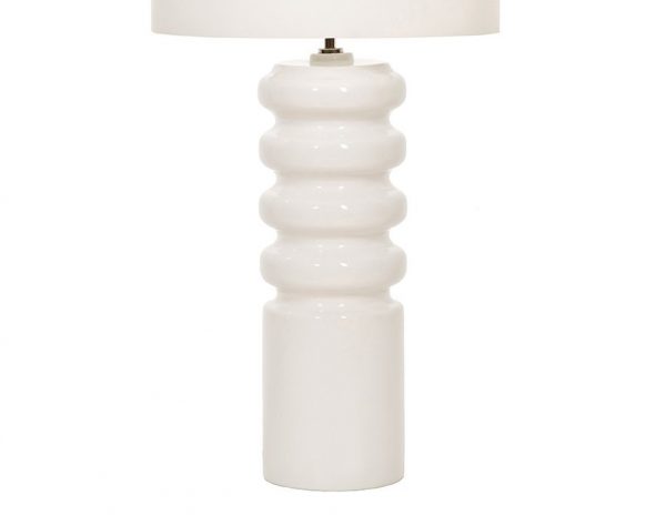 lampa stojaca stołowa lniani biały abażur ceramiczna podstawa