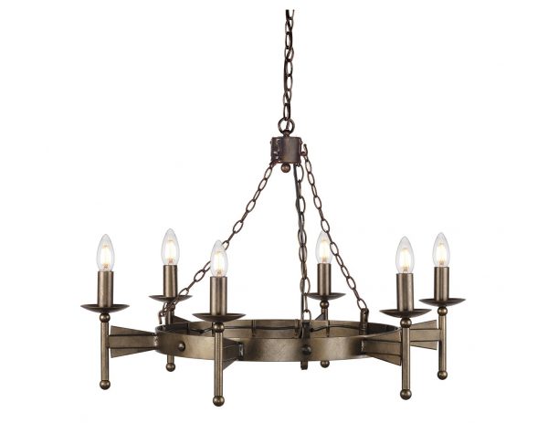 lampa wisząca średniowieczna 6 punktów światła żarówki w kształcie świeczek