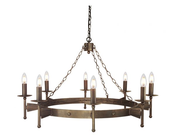 lampa wisząca średniowieczna 8 punktów światła żarówki w kształcie świeczek