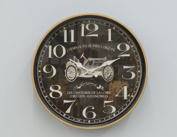 Zegar ścienny dekoracyjny klasyczny z ozdobnym dekorem na cyferblacie zabytkowy samochód