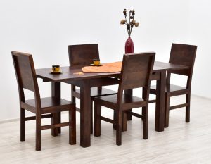 Komplet obiadowy kolonialny stół rozkładany + 4 krzesła lite drewno palisander indyjski ciemny brąz