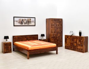 Łóżko kolonialne indyjskie lite drewno palisander indyjski nowoczesne modernistyczne