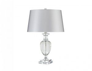 Lampa stołowa szklana podstawa srebrny abażur styl Glamour eksluzywna
