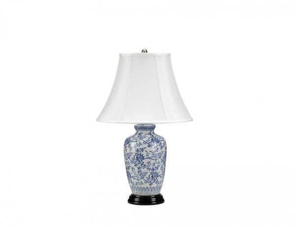 Lampa stołowa chińska porcelana biała niebieska Vintage