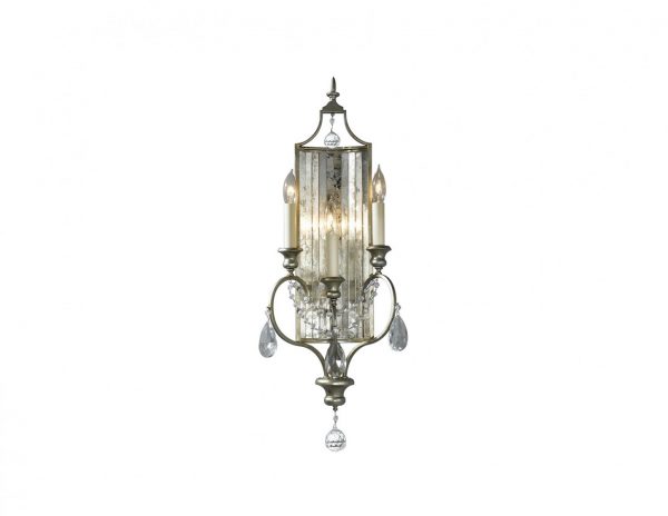Kinkiet lampa ścienna trzyramienna kolor złoty lustrzane kryształki styl włoski Glamour