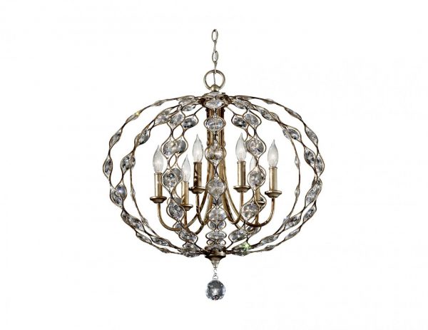Żyrandol lampa wisząca sześć źródeł światła metalowa kula kryształki styl Glamour