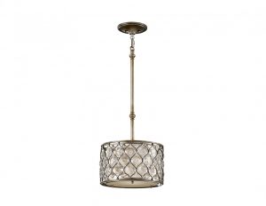 Lampa wisząca metalowa srebrna abażur kryształki styl Glamour