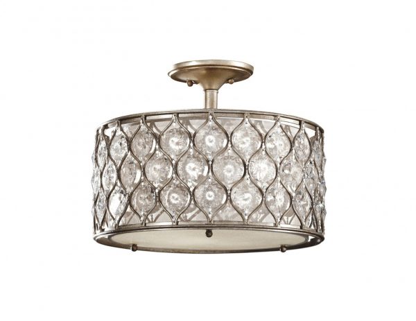 Lampa sufitowa plafon metalowy srebrny abażur kryształki styl Glamour