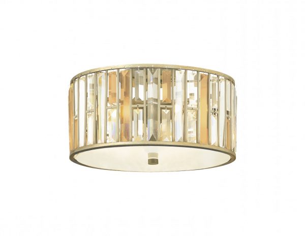 Lampa sufitowa plafon szeroki metalowa konstrukcja kolor złoty kryształki współczesna styl glamour