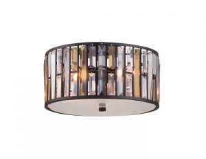 Lampa sufitowa plafon szeroki metalowa konstrukcja kolor brąz kryształki styl Vintage
