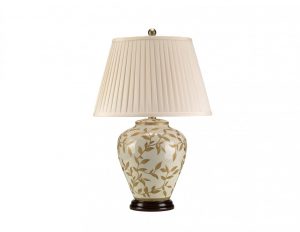 Lampa stołowa chińska porcelana liście plisowany abażur