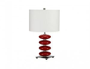Lampa stołowa ceramiczne dodatki czerwona klosz biały stylowa