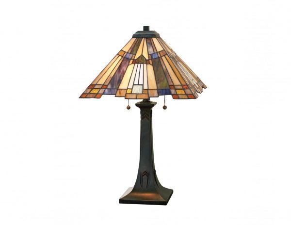Lampa stołowa witrażowa Tiffany dwa źródła światła styl orientalny unikatowy