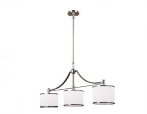 Lampa sufitowa wisząca nad stół wyspę trzy źródła światła srebrny kolor mleczne szkło nowoczesna elegancka