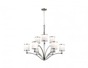 Żyrandol dziewięcioramienny lampa sufitowa wisząca srebrny kolor mleczne szkło nowoczesna elegancka duża
