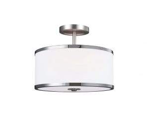 Lampa sufitowa plafon dwa źródła światła srebrny kolor mleczne szkło nowoczesna elegancka