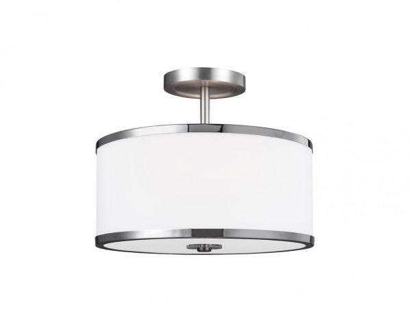 Lampa sufitowa plafon dwa źródła światła srebrny kolor mleczne szkło nowoczesna elegancka