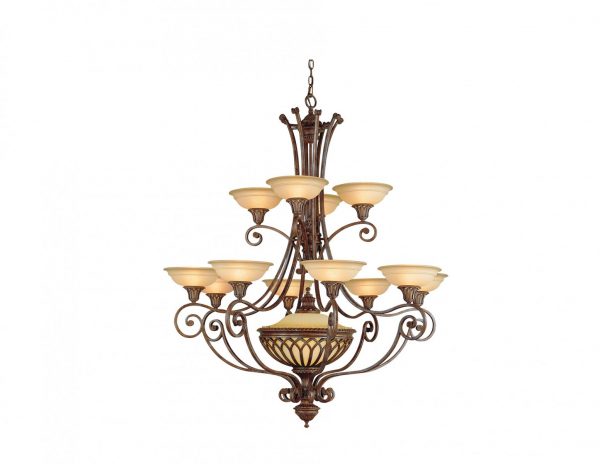 Żyrandol lampa wisząca 13 źródeł światła brązowy zdobiony styl średniowieczny antyczny