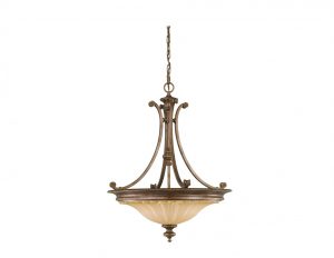 Lampa sufitowa wisząca 3 źródła światła brązowa zdobiona styl średniowieczny antyczny
